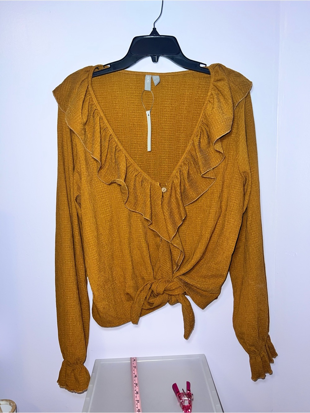 ASOS Curve Mustard Ruffle Tie-Front Blouse